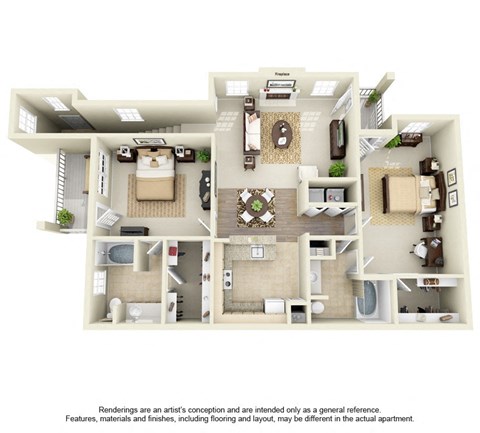 Floor plan for 2 beds, 2 baths, 1154 sqft
